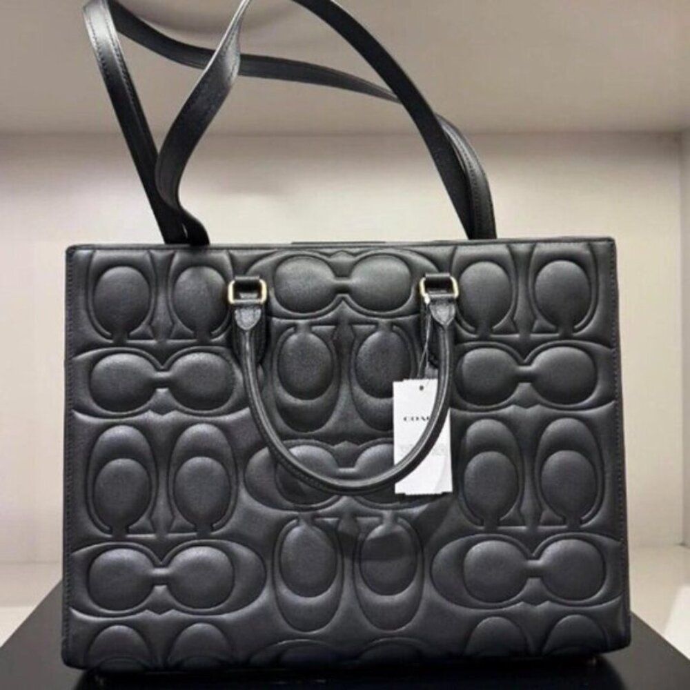 Coach Maggie Black Embossed Tote Bag - Picture 3 of 4